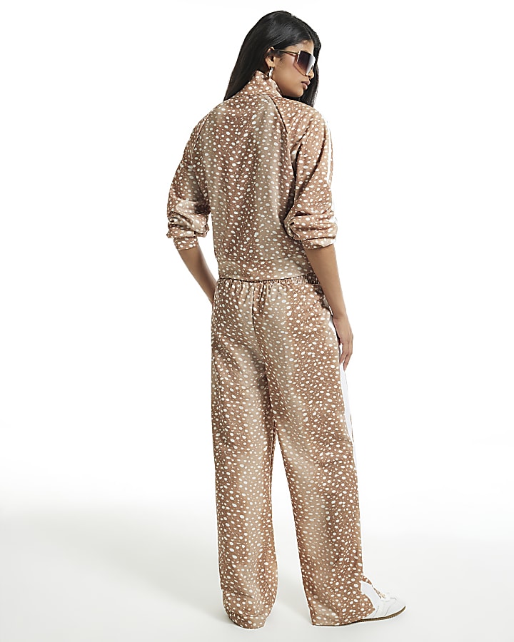 Brown Deer Printed Wide Leg Trousers