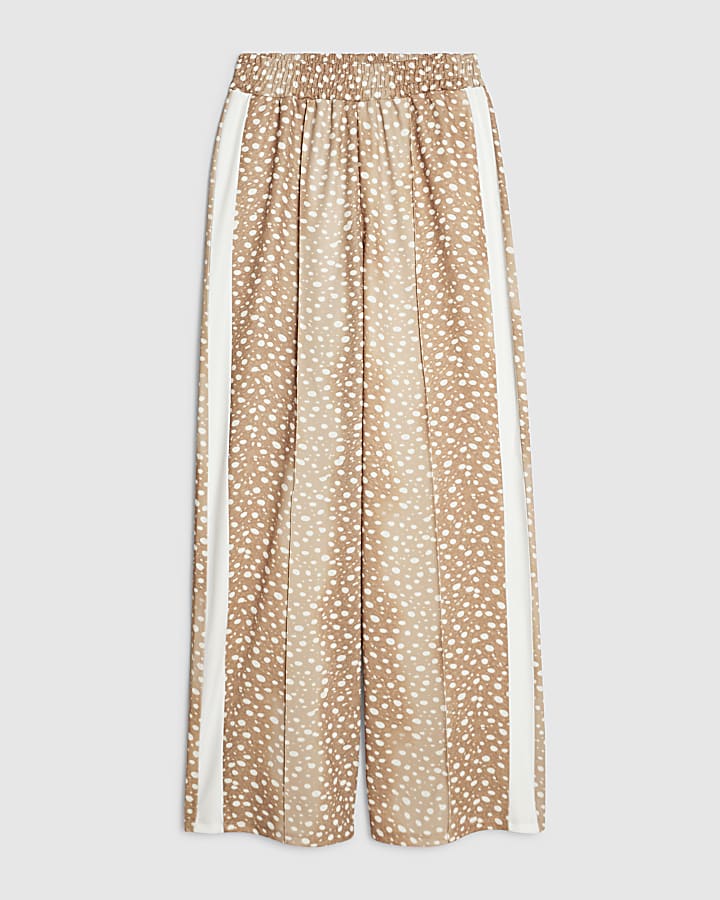 Brown Deer Printed Wide Leg Trousers