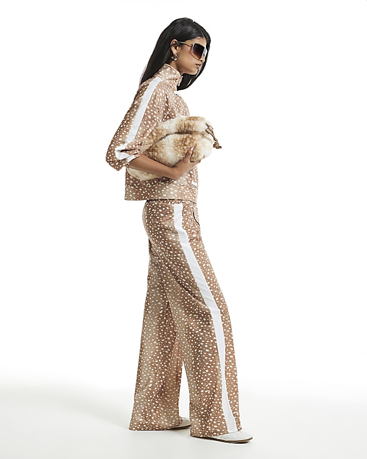 Brown Deer Printed Wide Leg Trousers