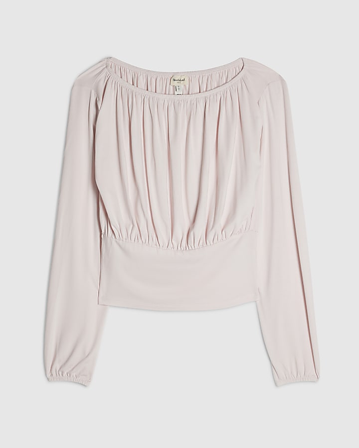 Pink Ruched Bandeau Long Sleeve Top