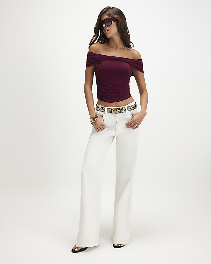 Red Twist Front Bardot Top