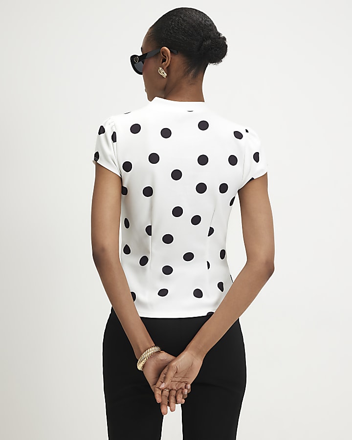 White Polka Dot Keyhole Top