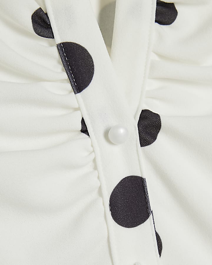 White Polka Dot Keyhole Top