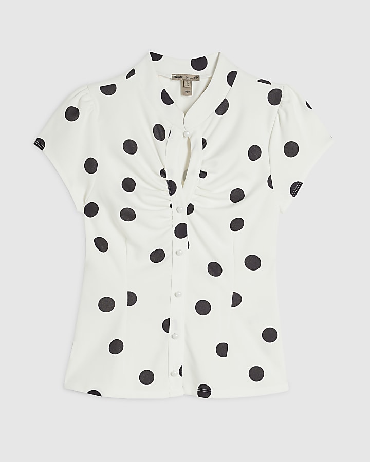 White Polka Dot Keyhole Top