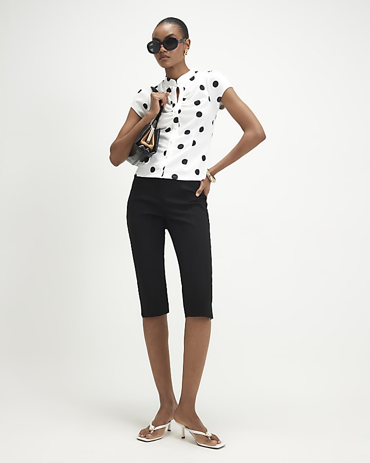 White Polka Dot Keyhole Top