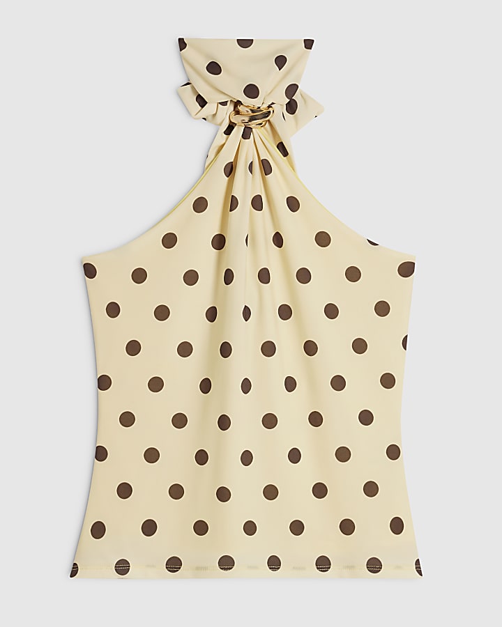 Yellow Spot Halter Neck Trim Top