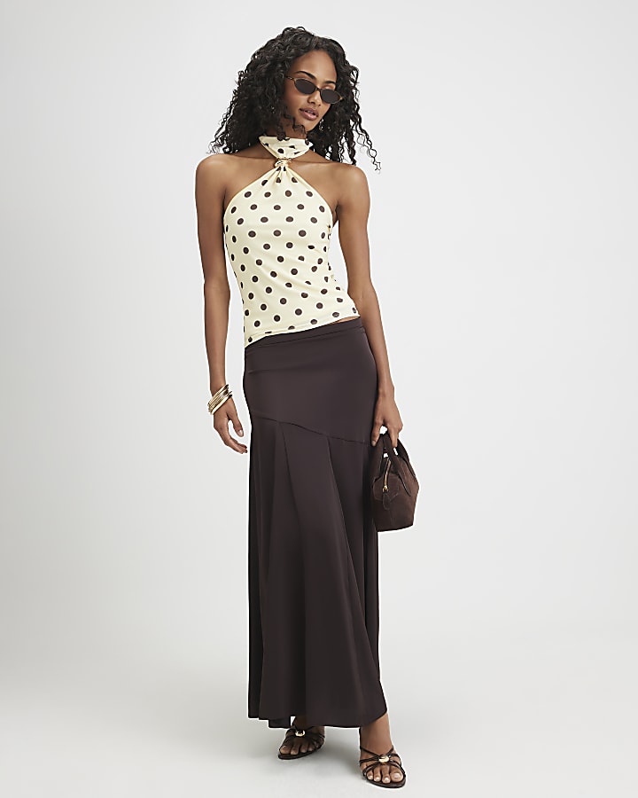 Yellow Spot Halter Neck Trim Top