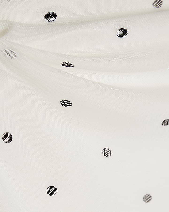 White Off Shoulder Spot Mesh Top