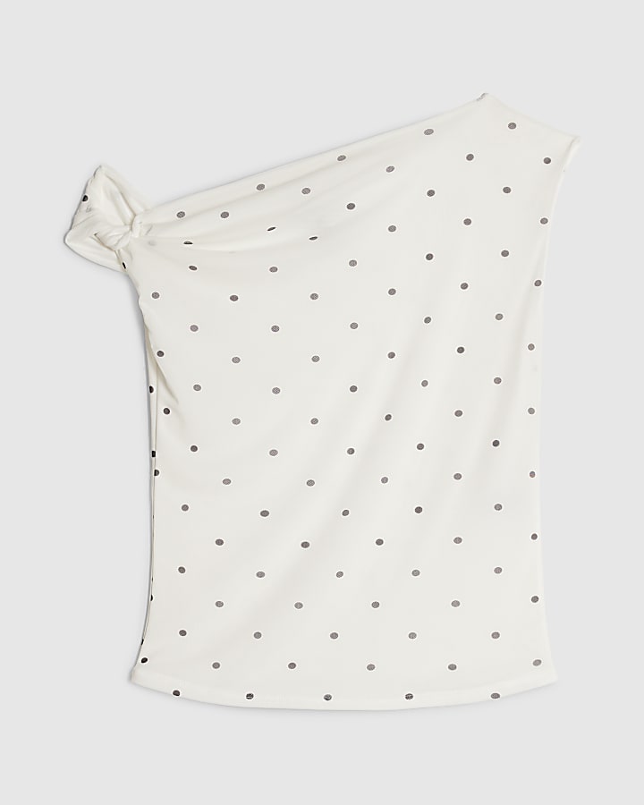 White Off Shoulder Spot Mesh Top