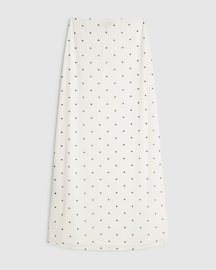 White Spot Print Mesh Maxi Skirt