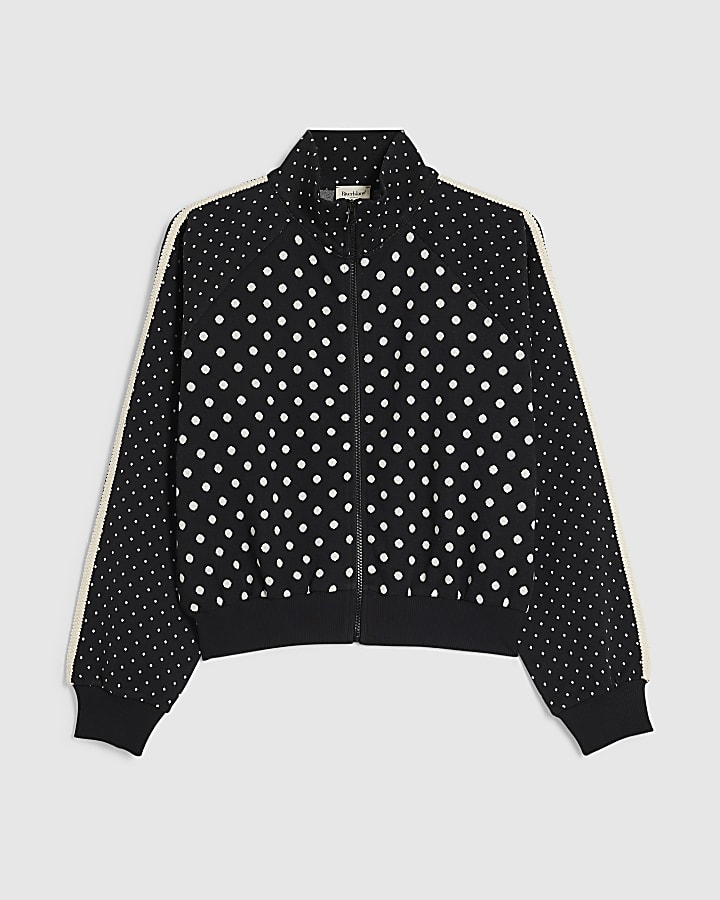 Black Polka Dot Jacquard Track Jacket