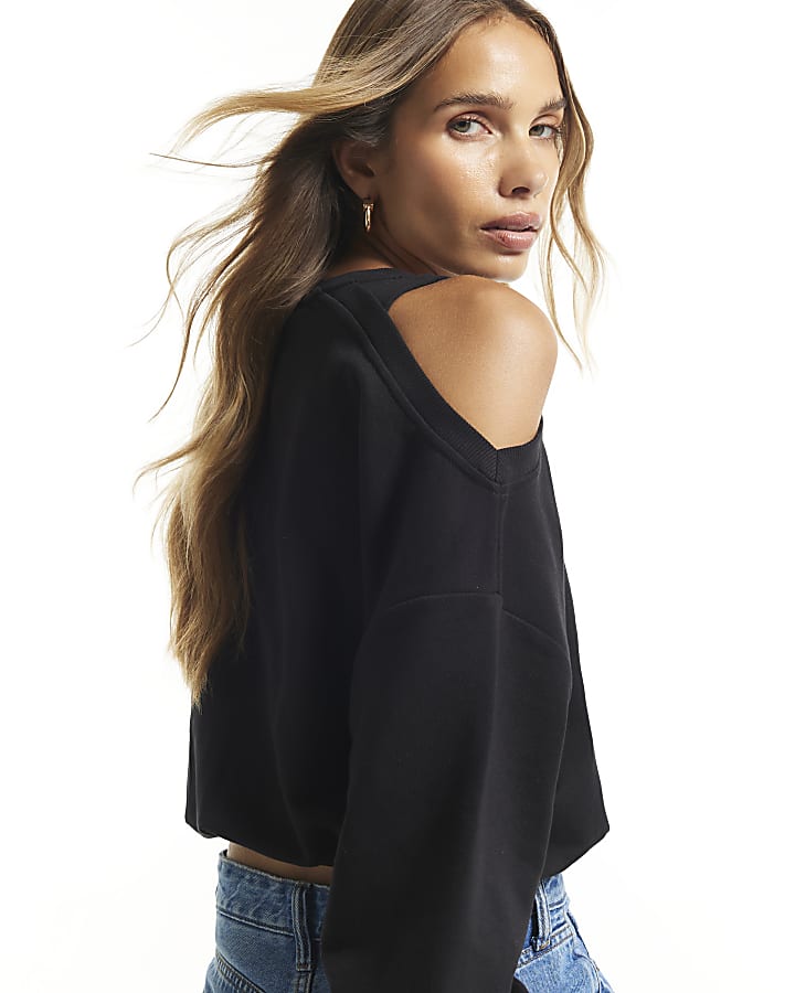 Black Cold Shoulder Sweatshirt