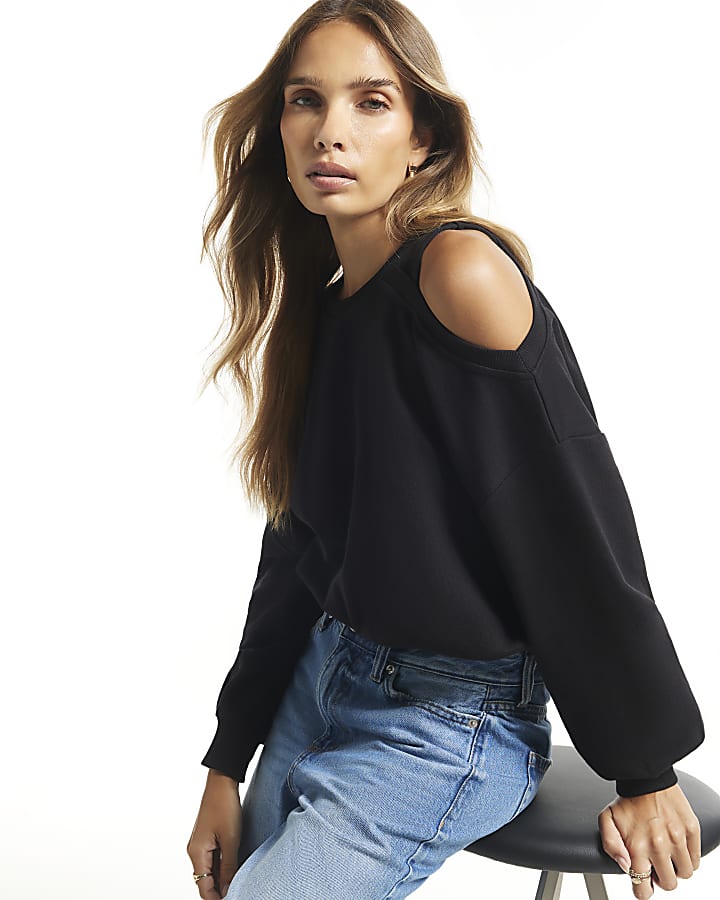 Black Cold Shoulder Sweatshirt