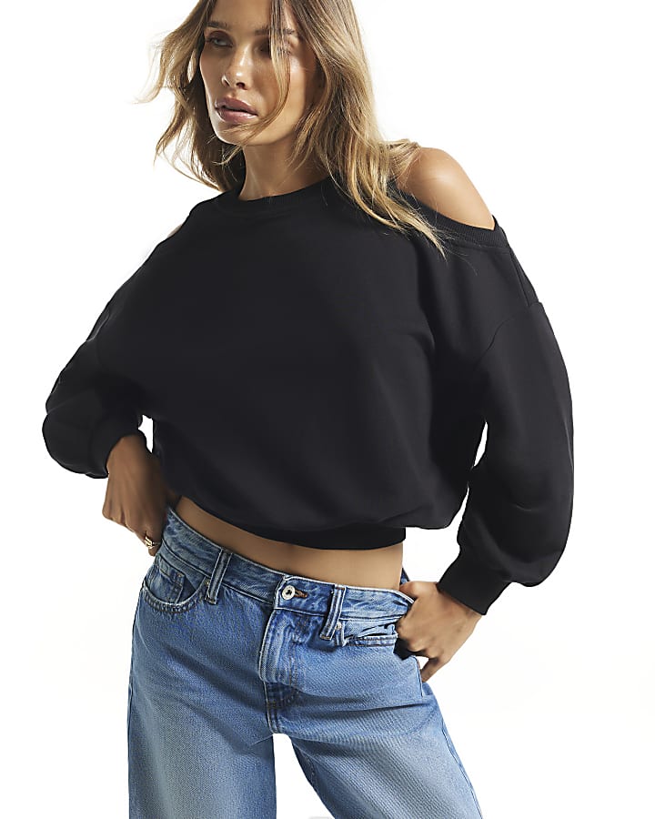 Black Cold Shoulder Sweatshirt