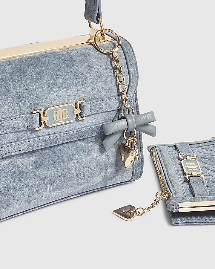 Blue Faux Suede Tote Crossbody Bag Bundle
