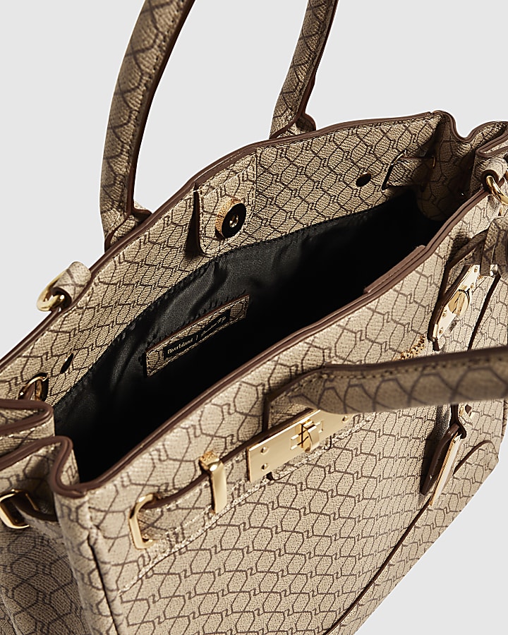 Beige Monogram Lock Front Bag Bundle