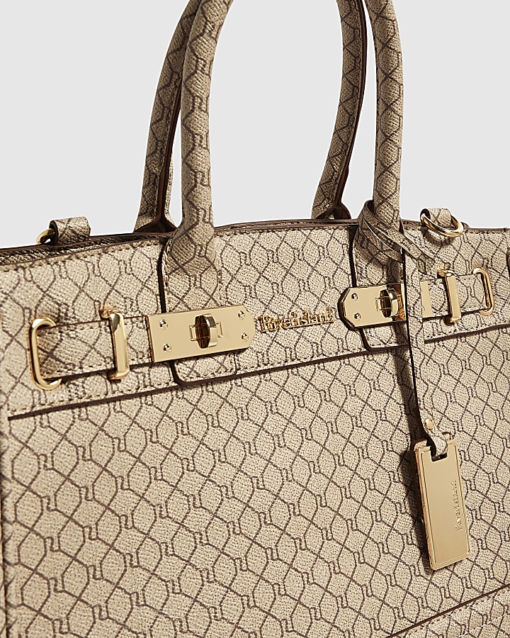 Beige Monogram Lock Front Bag Bundle