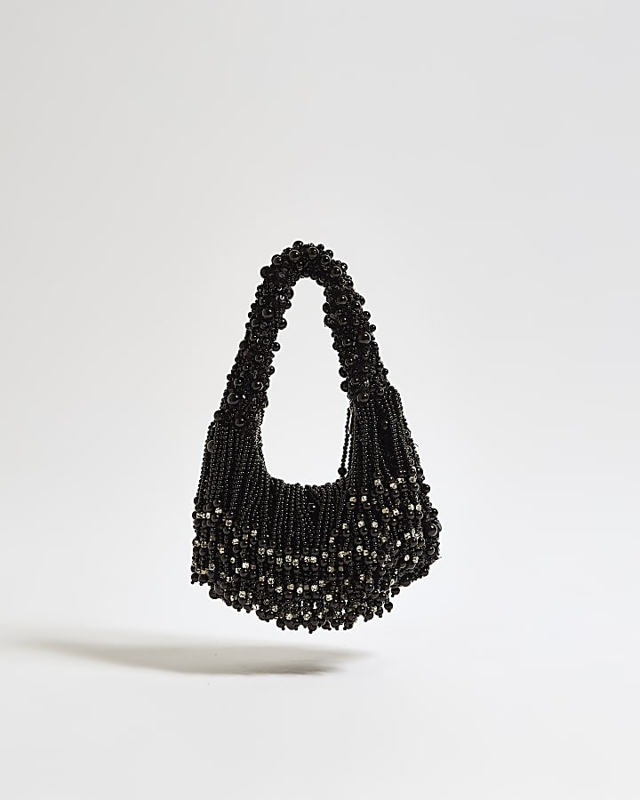 Black Chunky Beaded Tassle Bag