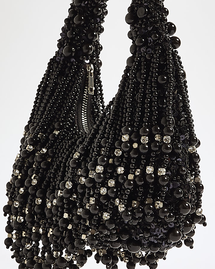 Black Chunky Beaded Tassle Bag