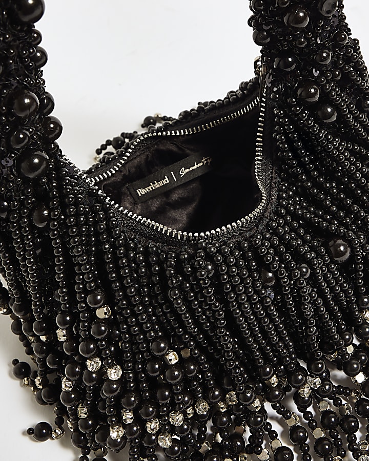 Black Chunky Beaded Tassle Bag
