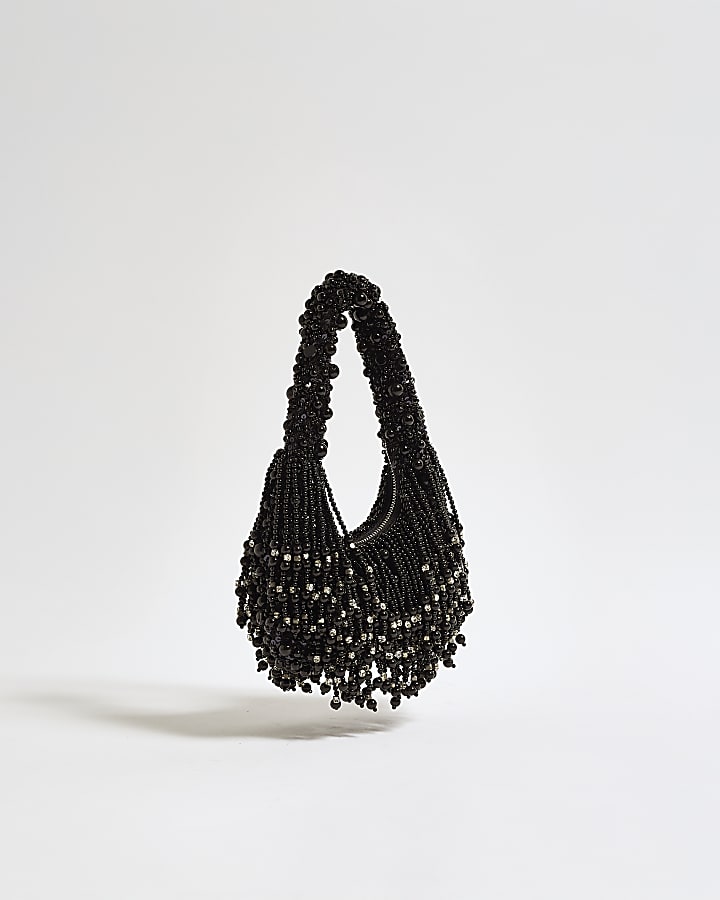 Black Chunky Beaded Tassle Bag