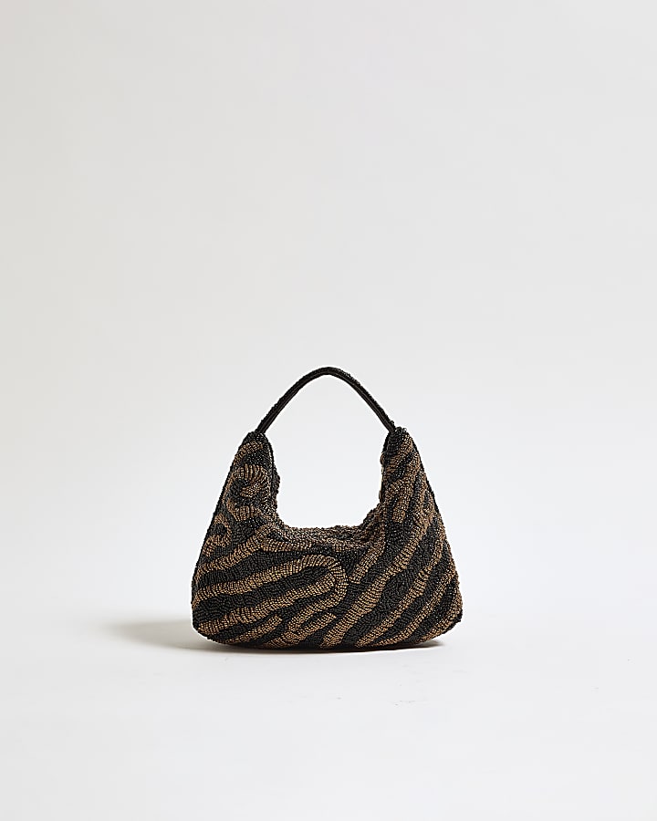 Black Stripe Beaded Clutch Bag