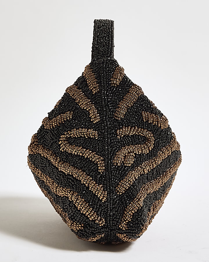 Black Stripe Beaded Clutch Bag