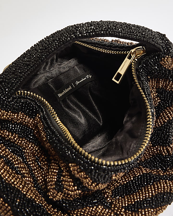 Black Stripe Beaded Clutch Bag