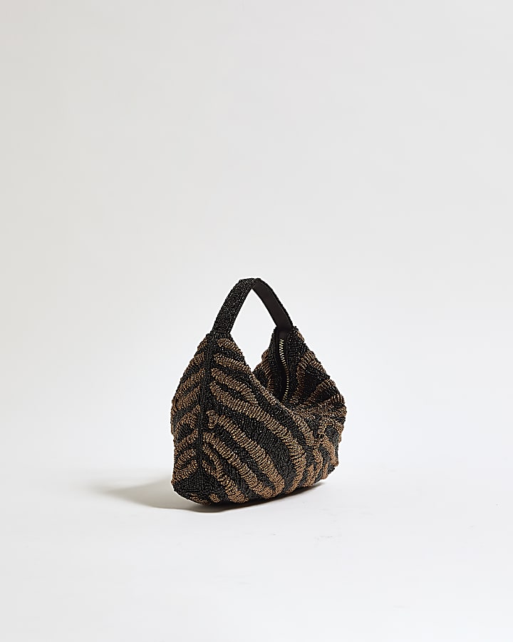 Black Stripe Beaded Clutch Bag