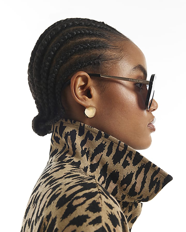 Brown Leopard Print Jacquard Polo Top