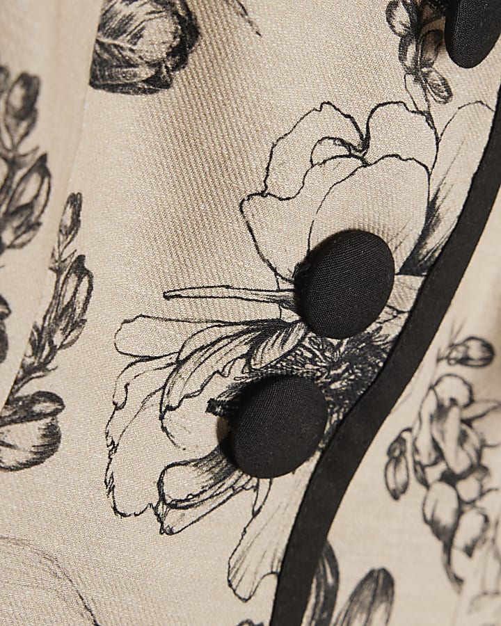 Cream Floral Button Down Tailored Top