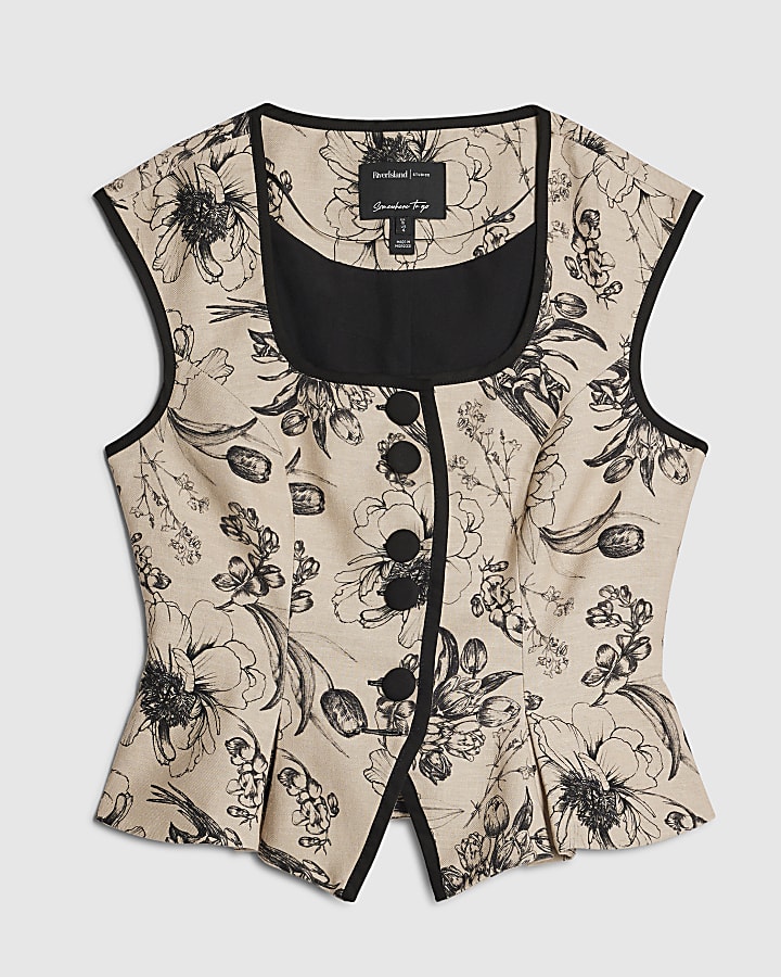 Cream Floral Button Down Tailored Top