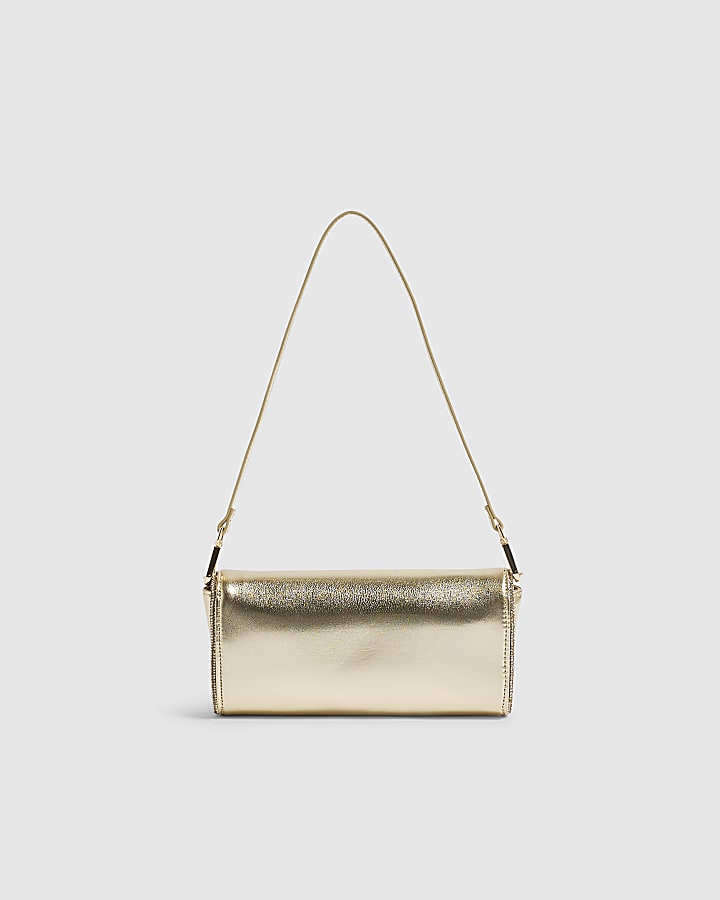 Gold Diamante Edge Soft Clutch Bag