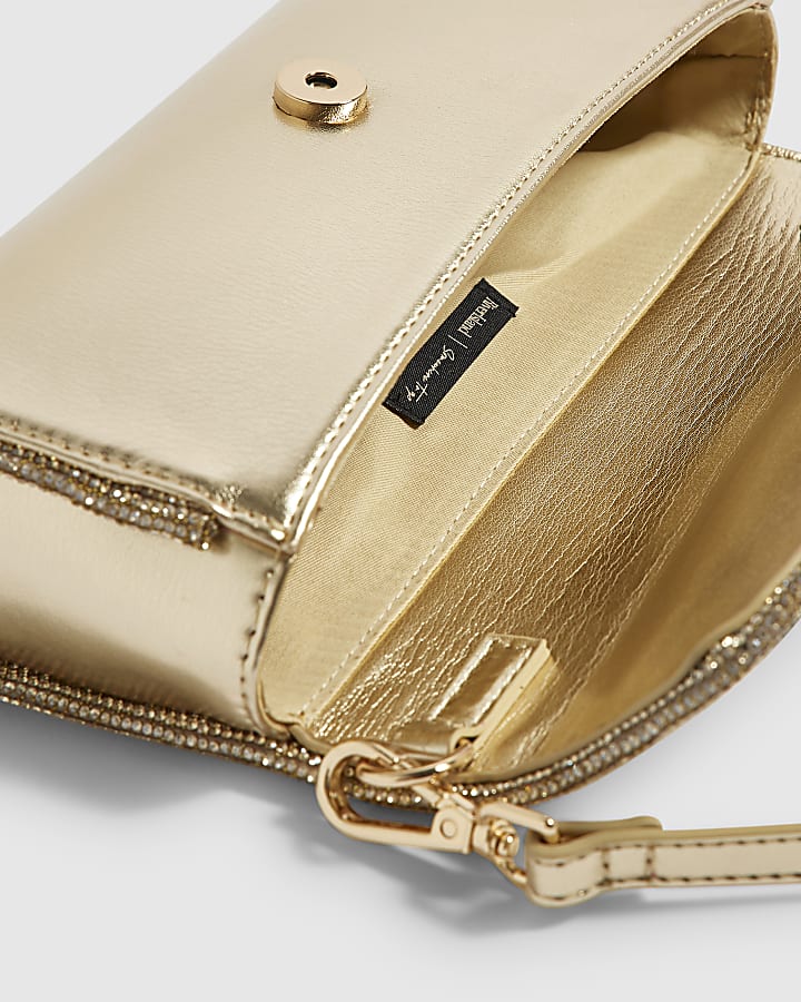 Gold Diamante Edge Soft Clutch Bag