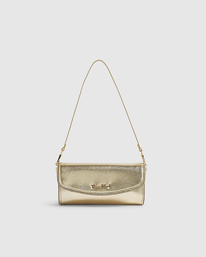 Gold Diamante Edge Soft Clutch Bag