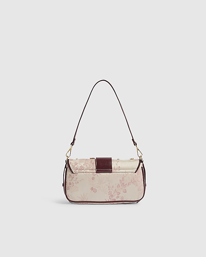 Beige Floral RR Tab Shoulder Bag