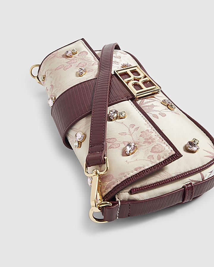 Beige Floral RR Tab Shoulder Bag