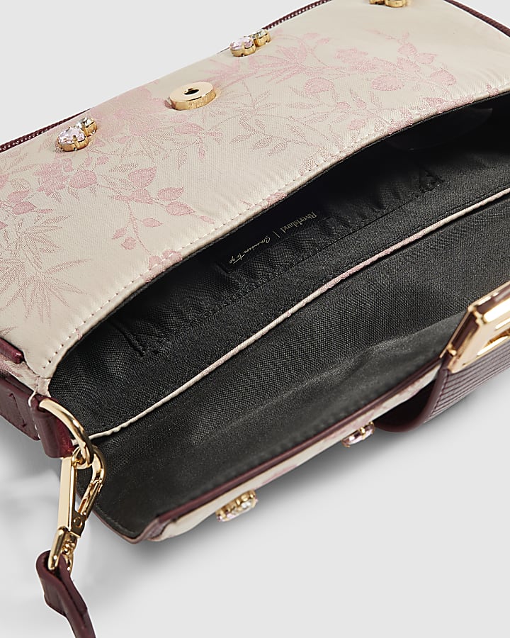 Beige Floral RR Tab Shoulder Bag