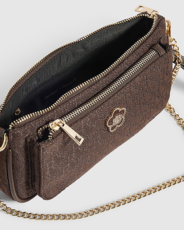 Brown Double Pochette Pouch Crossbody Bag