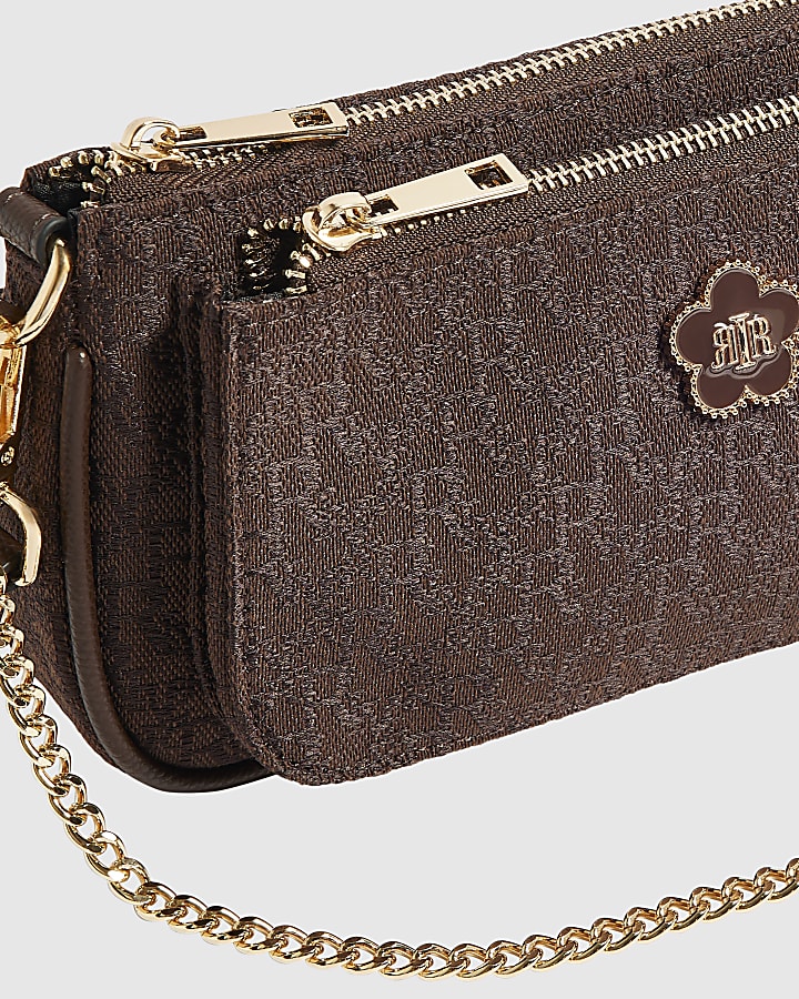 Brown Double Pochette Pouch Crossbody Bag