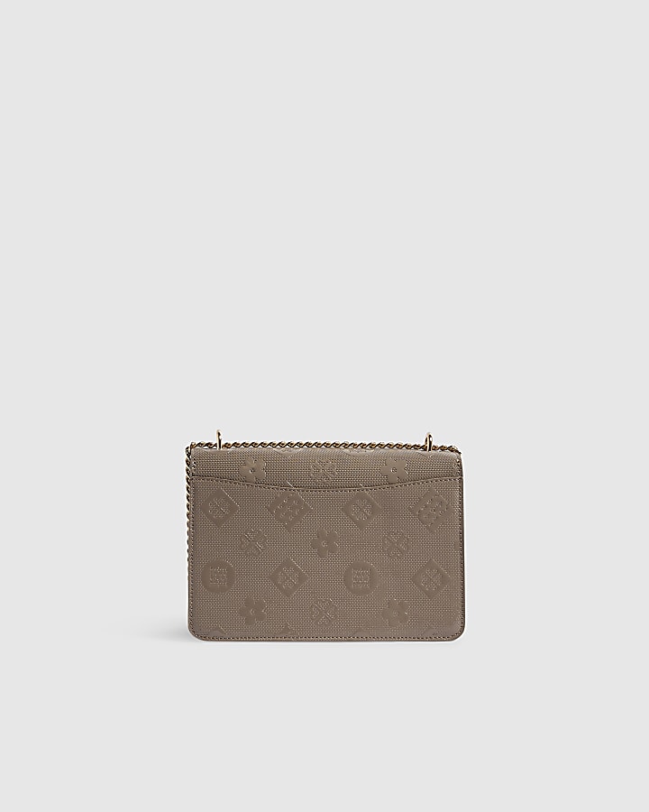 Beige Patent Embossed Pocket Shoulder Bag