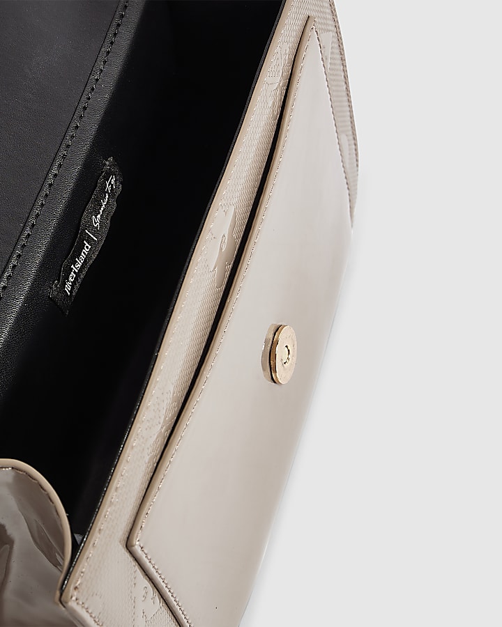 Beige Patent Embossed Pocket Shoulder Bag