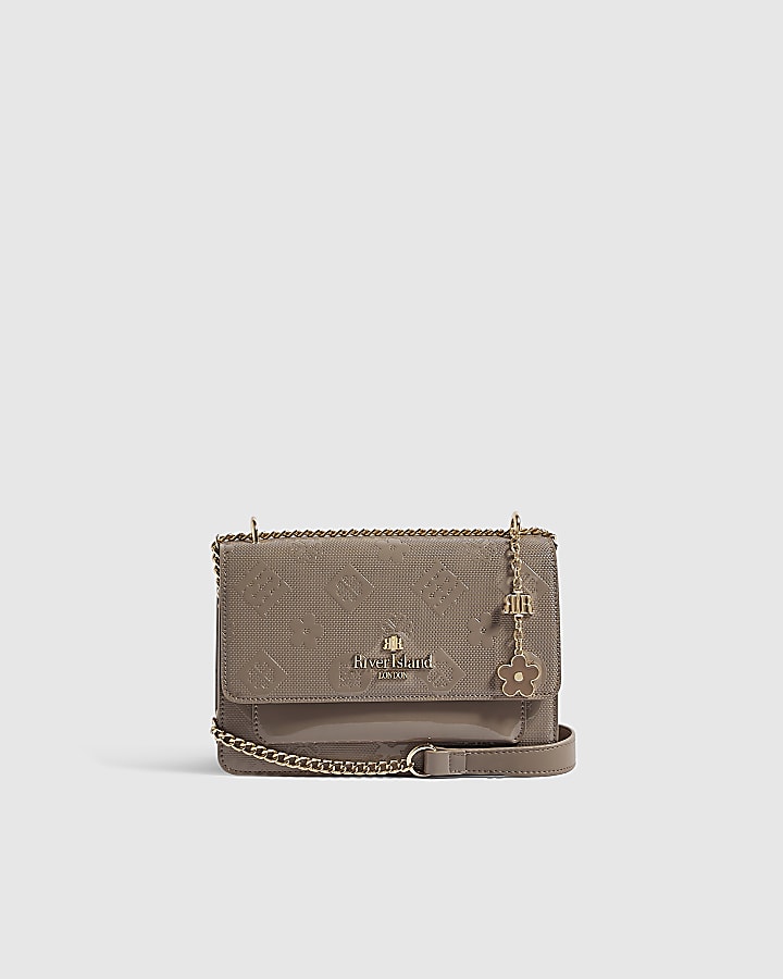 Beige Patent Embossed Pocket Shoulder Bag