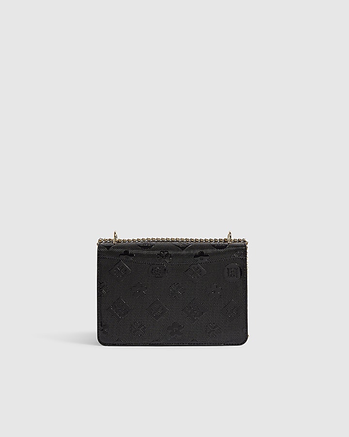 Black Patent Embossed Pocket Shoulder Bag