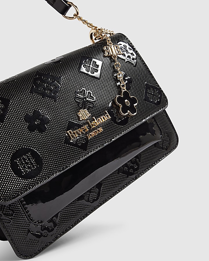 Black Patent Embossed Pocket Shoulder Bag