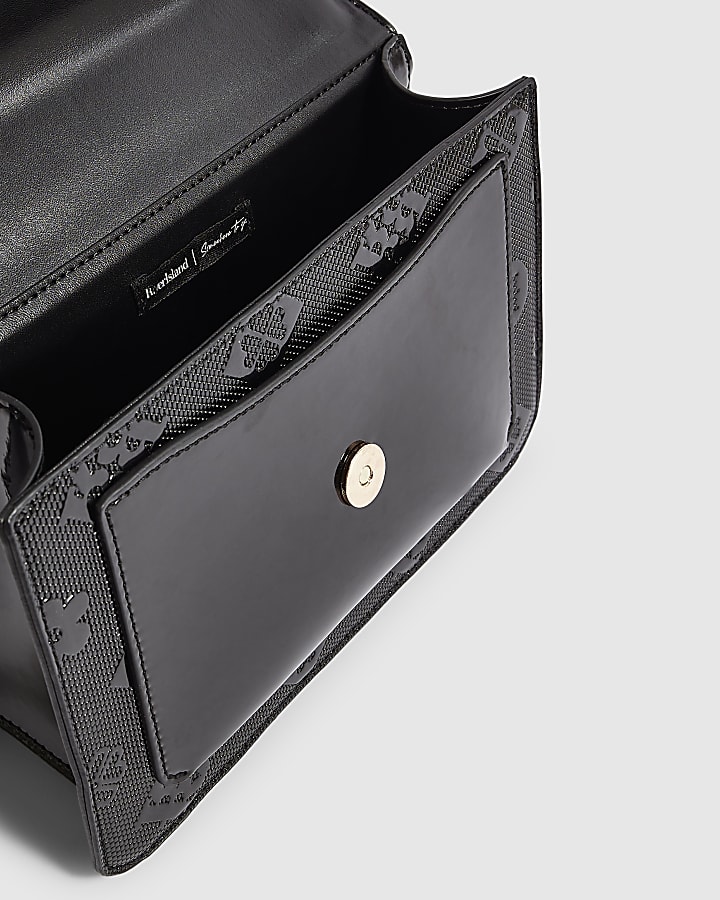 Black Patent Embossed Pocket Shoulder Bag