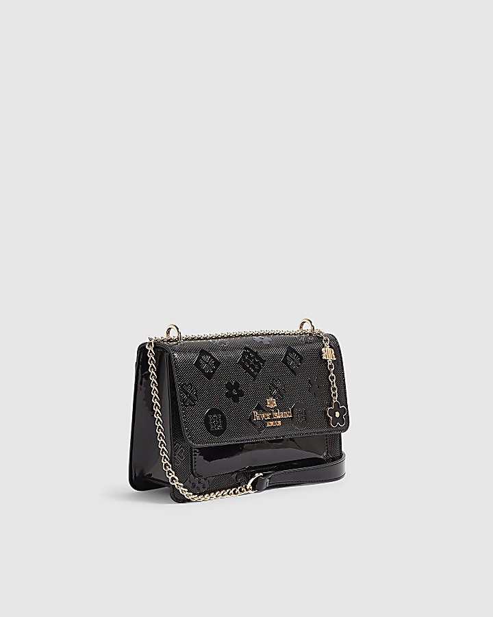 Black Patent Embossed Pocket Shoulder Bag