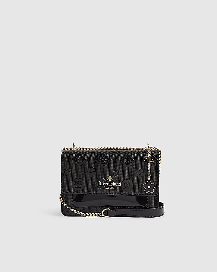 Black Patent Embossed Pocket Shoulder Bag