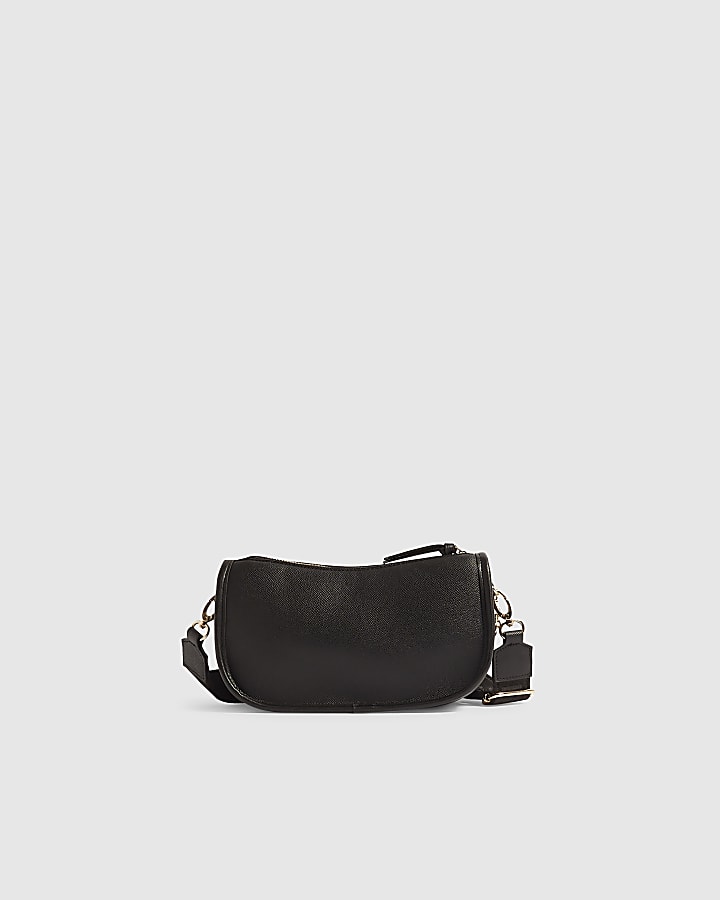 Black Scooped Embossed Crossbody Bag