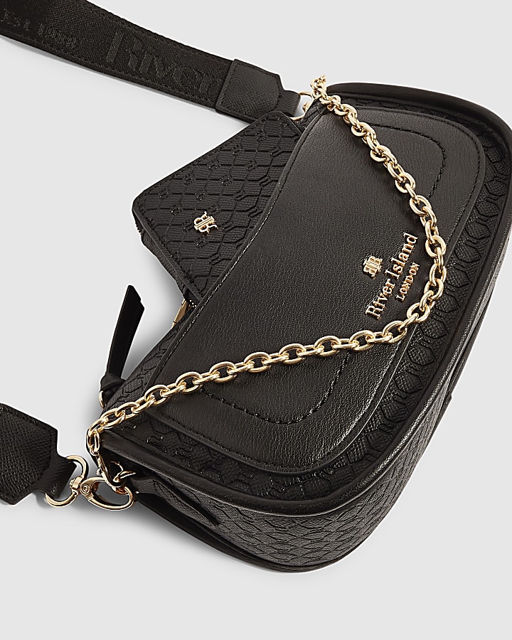 Black Scooped Embossed Crossbody Bag